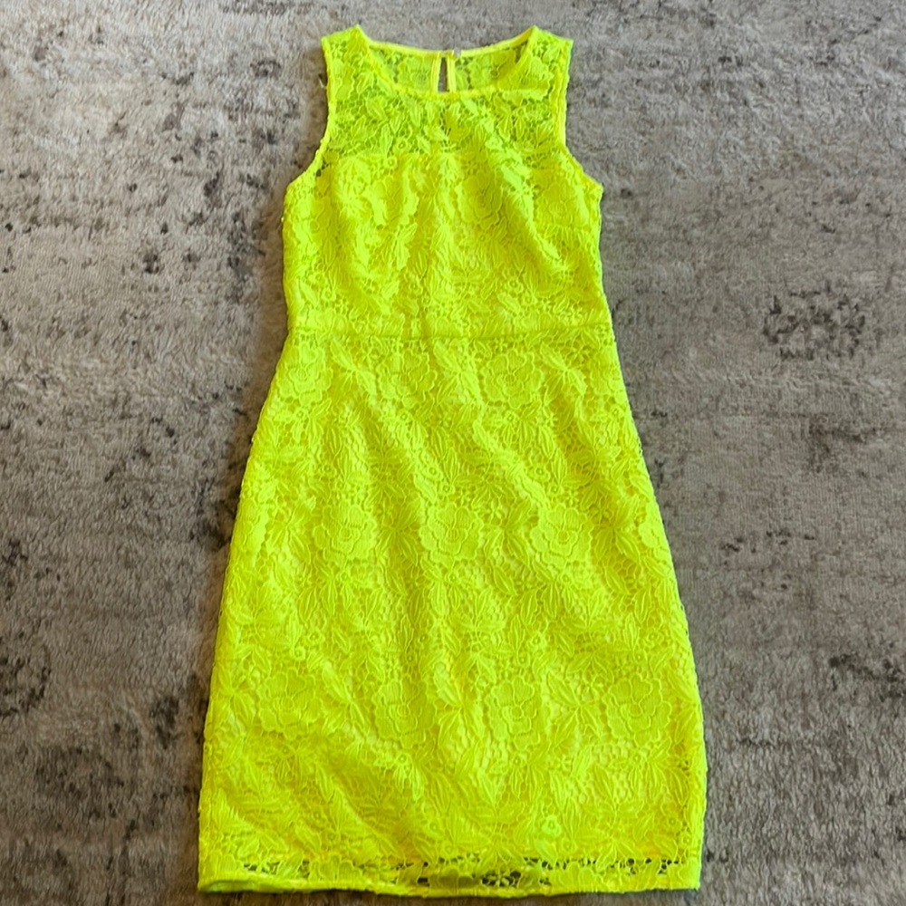 J. Crew Collection, neon yellow, lace pencil dress, size 2